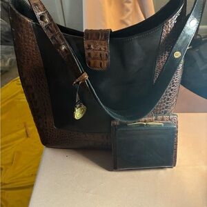 Brahmin Black and Brown Croc Shoulder Bag